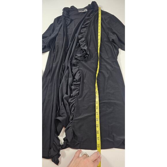 Made in USA black 1X frill ruffle trim black open cardigan office sweater EUC - Picture 7 of 7